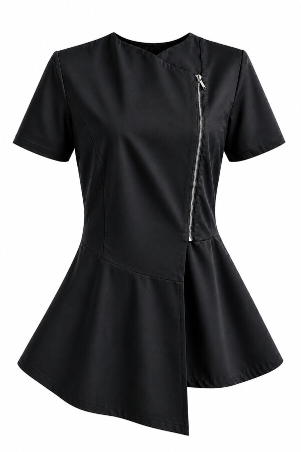 medicinska-bluza-s1-crna-hentex.jpg Medicinska bluza S1 crne boje s asimetričnim krojem i patentnim zatvaračem – Hentex